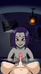  1boy 1girl blush completely_nude dc_comics female_focus forehead_jewel gif girl_on_top grey_skin highwaytotartarus nude paizuri purple_eyes purple_hair raven_(dc) short_hair teen_titans 