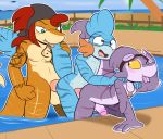  2018 absurdres anal anal_penetration anthro ass bandanna bent_over blush digital_media_(artwork) erection eyewear felino felishark fish goggles group group_sex highres lance_hook looking_pleasured love_train male male/male male_penetrating marine mudkip nintendo nude outside penetration penis pok&eacute;mon pok&eacute;mon_(species) pool seaside sex shark skinny_dipping tattoo testicles threesome train_position video_games water wet 