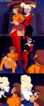 big_butt bondage breast_press comic crossover dc_universe glasses harley_quinn kissing legs_up panties pyramid_(artist) scooby-doo slave velma_dinkley yuri