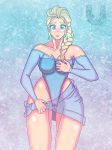  1girl big_breasts blonde blonde_hair blue_eyes braid braided_hair breasts cameltoe cleavage disney elsa elsa_(frozen) female female_only frozen_(movie) partially_clothed single_braid solo standing ullamaliztli 