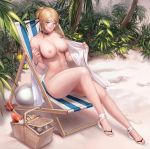 1:1_aspect_ratio 1girl alcohol ball bangs beach beach_chair beachball big_breasts blonde blonde_hair blue_eyes bottle bracelet breasts choker clavicle closed_mouth cup curvaceous day drink drinking_glass dungeon_and_fighter earrings exhibitionism extremely_large_filesize eyelashes female_gunner_(dungeon_and_fighter) fingernails full_body glasses hair_bun hair_ornament hair_stick high_resolution in_profile jewelry large_filesize leaf legs long_hair looking_at_viewer megane monaim navel nipples nude nude_filter outdoor_nudity outside paid_reward picnic_basket plant round_eyewear sand sandals sitting slender_waist smile stomach thighs third-party_edit tied_hair toenails towel tree very_high_resolution wine wine_bottle wine_glass