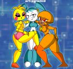 big_ass breasts crossover female_only five_nights_at_freddy's_2 hand_on_ass hugging jenny_wakeman my_life_as_a_teenage_robot ok_k.o.!_let's_be_heroes pyramid_(artist) robot_girl shannon_boxman toy_chica yuri