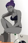  big_breasts bra breasts dc dc_comics dcau female forehead_jewel grey_skin hair_bun morganagod panties purple_eyes purple_hair raven_(dc) solo teen_titans 