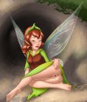 1girl anus clothed disney disney_fairies dress dress_lift fairy fairy_wings female female_only green_eyes looking_at_viewer no_panties pointy_ears pussy pussy_juice solo_female terra terra_(disney_fairies) uselessboy_(artist) wings