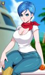  big_breasts breasts bulma bulma_brief bulma_briefs cleavage dragon_ball dragon_ball_(object) dragon_ball_super dragon_ball_z female kyoffie milf solo_female 