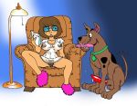 animal_genitalia breasts dennis_clark erection pussy scooby scooby-doo seated see-through see-through_clothes velma_dinkley vibrator