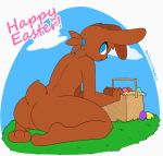  1boy 2018 3_fingers 3_toes ambiguous_gender anthro arched_back ass basket big_ass big_thighs biped black_nose blue_eyes bouncing_butt brown_fur brown_hair brown_tail butt_focus cloud digital_drawing_(artwork) digital_media_(artwork) easter easter_basket easter_egg egg english_text featureless_crotch floppy_ears fur furry gif girly grass hair holiday_message holidays humanoid_hands kneel lagomorph looking_back loop mammal nude open_mouth outside plantigrade ponytail presenting presenting_hindquarters rabbit rear_view short_tail sky snout soles text toes toony twerking url whygena 