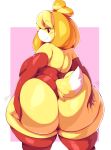 1girl 1girl 2018 absurd_res animal_crossing anthro arm_warmers armwear ass big_ass big_thighs border canine clothed clothing digital_media_(artwork) dog furry hand_on_butt high_res huge_ass huge_hips hyper isabelle_(animal_crossing) legwear looking_at_viewer looking_back mammal motion_lines nintendo overweight overweight_female rear_view shih_tzu short_stack skimpy slightly_chubby smile stockings stockings thick_thighs trinity-fate62 video_games voluptuous white_border wide_hips