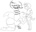  anthro ass big_ass canine clothed clothing crossdressing dialogue dog duke_(thecon) erection fellatio footwear furry girly high_heels hold_balls legwear lizard male male/male mammal masturbation onomatopoeia oral panties reptile scalie sex shoes skirt sound_effects stockings thecon thick_thighs underwear 