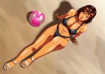 1girl alluring bandai_namco big_breasts bikini blue_eyes breasts brown_hair cleavage eyewear_on_head fingerless_gloves glasses high_res katarina_alves kiriman lips long_hair looking_at_viewer namco necklace sunglasses swimsuit tekken tekken_7