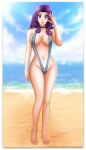  1_girl 1girl 2020 abigail_(stardew_valley) alluring beach blush breasts female female_only full_body looking_at_viewer necklace purple_hair shadako26 sling_bikini smile solo solo_female standing stardew_valley swimsuit wide_hips 