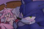  1girl after_sex amy_rose anthro areola bed big_penis blue_fur bluechika blush breasts chest_tuft cum cum_on_breasts cum_on_face cum_on_stomach duo erection eyelashes fangs fur furry green_eyes grin half-closed_eyes hedgehog high-angle_view high_res male male/female mammal nipples nude on_bed penis pillow pink_fur saliva sega selfpic smile sonic_the_hedgehog sonic_the_werehog spread_legs spreading tongue tongue_out torn_pillow tuft 