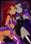 2018 2_girls bare_ass big_ass breasts cameltoe cleavage cleavage_cutout cloak dat_ass dc_comics dc_universe dcau dceu female female_focus female_only forehead_jewel green_eyes grey_skin high_resolution humanoid leotard long_hair merunyaa midriff multiple_girls orange_skin purple_eyes purple_hair raven_(dc) red_hair short_hair skin_tight starfire superheroine sweat teen_titans thick thick_ass thick_thighs thighs tight_clothing wide_hips yuri