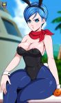  1girl big_breasts breasts bulma bulma_brief bulma_briefs bunny_ears bunny_tail bunnysuit cleavage dragon_ball dragon_ball_(object) dragon_ball_super dragon_ball_z female kyoffie milf solo_female 