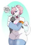 <3 + 1girl alternate_species anthro areola armwear arnachy belly blue_eyes blush breasts canine clothing collar cuddling deep_navel dialogue diamond_dog_(mlp) digital_media_(artwork) dog english_text friendship_is_magic fur furry hair hugging larger_female legwear mammal my_little_pony navel nipples nude nurse_redheart_(mlp) open_mouth pink_hair pussy size_difference slightly_chubby stockings text thick_thighs thigh_squish url voluptuous white_fur wide_hips