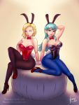  android_18 big_breasts breasts bulma bulma_brief bulma_briefs bunny_ears bunny_girl bunny_tail bunnysuit cleavage dragon_ball dragon_ball_gt dragon_ball_super dragon_ball_z female renardart_(artist) tease 