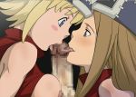  big_breasts double_fellatio elizabeth_thompson fellatio licking_penis mosaic_censoring paizufella paizuri patricia_thompson sisters soul_eater thompson_sisters 