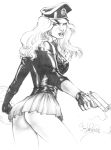 birds_of_prey dc_comics greg_larocque gun lady_blackhawk monochrome no_panties short_skirt