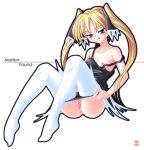  1girl :q ass black_panties blonde_hair blush breasts censored erect_nipples green_eyes hanaduka hanazuka_ryouji long_hair marion_phauna nipple_slip nipples no_bra panties panty_pull pussy pussy_juice shaman_king sitting smile solo strap_slip sweat thighhighs toe-point tongue tongue_out twintails underbutt underwear wet_pussy white_legwear white_thighhighs 