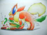 booster_(pokemon) brown_eyes brown_fur creatures_(company) eeveelution fire_type_pokemon flareon furry game_freak gen_1_pokemon gen_4_pokemon grass_type_pokemon green_fur leaf_tail leafeon leafia_(pokemon) nintendo orange_fur pokemon pokemon_(anime) pokemon_(creature) pokemon_(game) pokemon_(species) tail