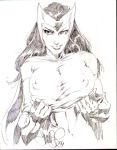  1girl 2006 avengers big_breasts breasts female female_only lipstick marvel nipples scarlet_witch solo tim_vigil wanda_maximoff x-men 