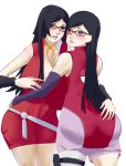 2_girls adult age_difference big_ass big_breasts black_hair blush glasses hugging long_hair naruto older_female older_version sarada_uchiha