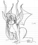  breasts dragon_wings jade_cocoon jade_cocoon_2 monochrome pl0x sketch 