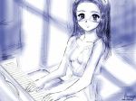  brown_hair cleavage harvest_moon hunogo maria_(harvest_moon) monochrome piano piano_keys video_game_character video_game_franchise 