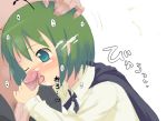 1girl antennae blue_eyes blush cum cum_in_nose ejaculation erection fellatio green_hair hand_on_another's_head hand_on_head handjob itou_life lick licking oral penis solo_focus taiki touhou uncensored wriggle_nightbug