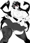 1girl big_breasts breasts filia_(skullgirls) huge_ass huge_breasts long_hair miniskirt monochrome panties pantyshot samson_(skullgirls) skirt skullgirls underwear