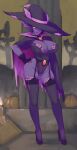  1girl big_ass big_breasts lingerie live_for_the_funk milf mismagius platform_shoes posing purple_hair purple_hat purple_skin seductive smile 