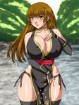  1girl 1girl big_breasts breasts brown_eyes brown_hair cleavage dead_or_alive erect_nipples huge_breasts kasumi_(doa) kunoichi long_hair no_bra no_panties revealing_clothes tagme water_beryl 