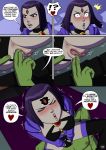  1boy 1girl anus beast_boy clothed clothes_aside comic dc_comics female fingering fingers_in_pussy incognitymous_(artist) male male/female pussy pussy_juice pussy_juice_on_fingers raven_(dc) teen_titans 