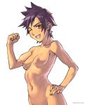 1girl 1girl arisawa_tatsuki bleach breasts brown_eyes clenched_hand clitoral_winking completely_nude hand_on_hips medium_breasts navel nipples nude sefuart slim_body smirking spiky_hair tomboy