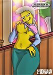 1girl big_breasts church_interior erect_nipples female flashing h1draw helen_lovejoy looking_at_viewer nipple_piercing solo the_simpsons thighs