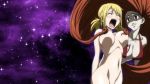 2_girls 2girls bangs belly blond blond_hair blonde blonde_hair blush breasts cleavage closed_eyes covered_nipples fairy_tail female female/female female_only flare_corona hips long_hair lucy_heartfilia naked neck nude open_mouth outer_space red_eyes red_hair shoulders stomach tattoo thighs yuri