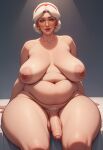  ai_generated bed big_breasts big_thighs chubby chubby_belly chubby_futanari dickgirl foreskin futa_only futanari grandmother granny looking_at_viewer mature old stable_diffusion uncut 