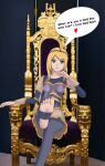  1girl blonde_hair blue_eyes ecchi feet female_only fetish foot_fetish games heart league_of_legends light-skinned_female light_skin lux_(league_of_legends) luxanna_crownguard princess solo_female speech_bubble spoken_heart throne yellow_fur 