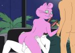 bojack_horseman breasts catgirl feline_humanoid green_eyes handjob imminent_sex nipples nude_female pink_fur princess_carolyn pussy rutabaga_(bojack_horseman) threesome vaginal