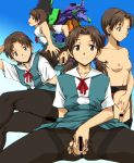 ass censored hikari_horaki looking_at_viewer looking_back neon_genesis_evangelion nude pussy robot school_uniform spread_legs spread_pussy stockings yuya