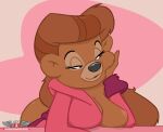 1girl anthro bedroom_eyes breasts brown_eyes brown_hair disney furry hair hand_on_cheek mammal narrowed_eyes nipples one_breast_out phillipthe2 pose rebecca_cunningham saransaran seductive smile talespin ursid