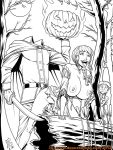  1girl bent_over breasts deuce_(artist) dress exposed_breasts female from_behind headless_horseman ichabod_crane katrina_van_tassel monochrome sex the_legend_of_sleepy_hollow torn_dress 