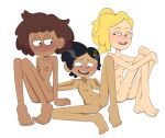  3_girls amphibia anne_boonchuy barefoot blush covered_nipples disney disney_channel disney_xd female_only full_body giggle hair_pin looking_at_each_other marcy_wu nude nude_female on_back ponytail pussy sasha_waybright short_hair sitting small_breasts thrumbo white_background 