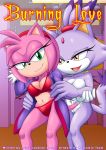 amy_rose bbmbbf blaze_the_cat burning_love comic cover_page mobius_unleashed palcomix sega sonic_(series) sonic_the_hedgehog_(series) yuri