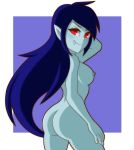 1girl 1girl 1girl adventure_time alternative_hair_color ass black_hair blue_hair breasts chemical-dusk completely_nude cowboy_shot fang female_only female_solo grey_skin hand_on_thigh long_hair looking_at_viewer looking_back marceline_abadeer nipples nude one_arm_up pointed_ears pose red_eyes sideboob sidelocks smile vampire very_long_hair