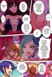 6girls big_breasts black_hair blue_eyes blue_hair blush brown_hair comic dark_skin fist lipstick lisia mad may_(pokemon) open_mouth orange_hair pink_hair pokemon pokemon_oras revolverwingstudios strip_club stripper stripper_pole