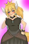 big_breasts bowser bowsette breasts cleavage female mairusu-paua mairusu-paua_(artist) smile solo super_mario_bros. tease