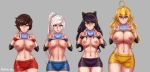 1girl 2018 4girls aestheticc-meme ahoge alternate_version_available alternative_costume animal_ears animal_humanoid areola artist_name asymmetrical_hair bangs bare_arms bare_breasts bare_hips bare_legs bare_midriff bare_shoulders bare_thighs belly big_breasts black_hair blake_belladonna blonde blue_eyes bow breast_size_difference breasts brown_hair cat_ear cat_girl cat_humanoid clavicle cleavage closed_mouth clothed_female curvaceous detached_sleeves english_text erect_nipples extremely_large_filesize eyebrows eyebrows_visible_through_hair female_only functionally_nude gradient_hair grey_eyes grin gym_shorts hair hair_bow hair_ornament hair_ribbon hands height_difference high_ponytail high_resolution hips holding_object huge_breasts human humanoid large_filesize legs lineup long_hair looking_at_viewer medium_breasts midriff multicolored_hair multiple_girls navel nekomimi nipples no_bra open_mouth parted_lips ponytail presenting presenting_breasts purple_eyes red_hair ribbon ruby_rose rwby scar scar_across_eye shiny shiny_hair shiny_skin shirt shirt_lift short_hair short_sleeves shorts side_ponytail signature silver_eyes simple_background size_difference sleeveless sleeveless_shirt slender_waist smile sports_uniform sportswear standing stomach teeth text thick_thighs thighs tied_hair two-tone_hair v-neck v-neck_shirt vambraces very_high_resolution very_long_hair volleyball_uniform wavy_hair weiss_schnee white_hair wide_hips wristband yang_xiao_long yellow_eyes yellow_shirt