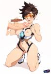  1girl 1girl functionally_nude goggles kneel measuring overwatch owler penis_measuring tracer_(overwatch) 