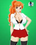 1girl big_breasts blackangel014 breasts female female_only nami nami_(one_piece) one_piece pervyangel school_girl school_uniform smile solo_female